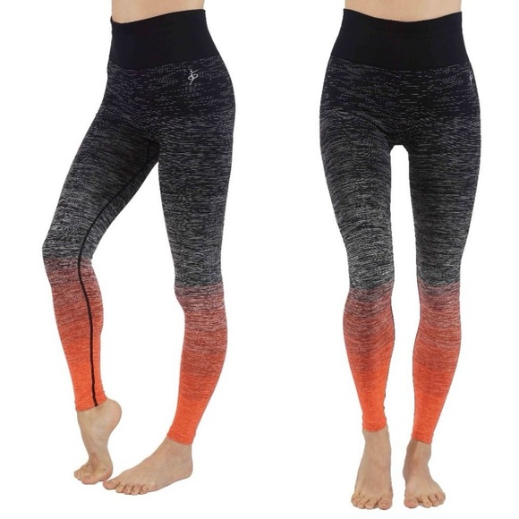 Ombré Wide Elastic Waistband Leggings.‎ Black/Coral in color, size L/XL - Picture 1 of 7